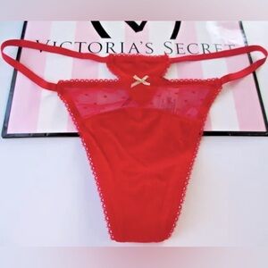 VICTORIA'S SECRET Stretch Cotton V-neck thong panties size- S/P. VS red color